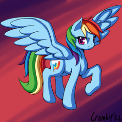 Size: 2133x2133 | Tagged: safe, artist:crombiettw, rainbow dash, pony, g4, female, high res, raised hoof, solo, spread wings