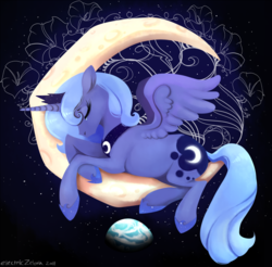 Size: 1000x984 | Tagged: dead source, safe, artist:electriczebra, princess luna, alicorn, pony, g4, crying, female, moon, planet, s1 luna, sad, solo, tangible heavenly object