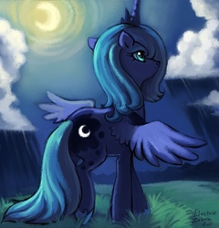 Size: 700x729 | Tagged: safe, artist:electriczebra, princess luna, pony, g4, female, moon, night, s1 luna, solo