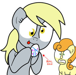 Size: 900x888 | Tagged: safe, artist:entou, carrot top, derpy hooves, golden harvest, pegasus, pony, g4, egg, female, mare