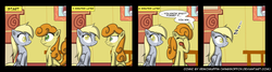 Size: 1600x430 | Tagged: safe, artist:reikomuffin, carrot top, derpy hooves, golden harvest, pegasus, pony, g4, bloodshot eyes, comic, female, mare, onomatopoeia, sleeping, sound effects, staring contest, zzz