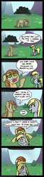 Size: 600x2416 | Tagged: safe, artist:zicygomar, carrot top, derpy hooves, golden harvest, earth pony, pegasus, pony, g4, carrot top is not amused, comic, duo, duo female, female, hug, mare, raincloud, unamused, wet, wet mane