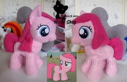 Size: 933x600 | Tagged: safe, artist:vegeto-uchihaportgas, pinkie pie, earth pony, pony, g4, female, filly, irl, photo, plushie, solo, straight hair