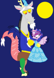 Size: 614x883 | Tagged: safe, artist:lorettafox, discord, twilight sparkle, alicorn, pony, g4, 1000 hours in ms paint, beauty and the beast, female, male, parody, ship:discolight, shipping, straight, twilight sparkle (alicorn)