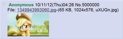 Size: 890x285 | Tagged: safe, applejack, g4, /mlp/, 4chan, 4chan get, 4chan screencap, get