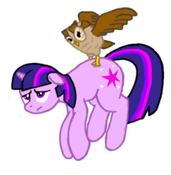 Size: 446x458 | Tagged: safe, owlowiscious, twilight sparkle, bird, owl, pony, unicorn, g4, carrying, female, mare, simple background, transparent background, unicorn twilight