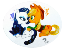 Size: 900x714 | Tagged: safe, artist:leeroitt, applejack, rarity, g4, clothes, female, lesbian, ship:rarijack, shipping, sweater