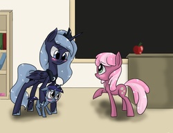 Size: 1300x1000 | Tagged: safe, artist:silbersternenlicht, cheerilee, princess luna, oc, g4, trio