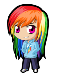 Size: 600x800 | Tagged: safe, artist:zantyarz, rainbow dash, human, g4, chibi, clothes, female, humanized, simple background, solo, transparent background