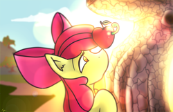Size: 3000x1941 | Tagged: safe, artist:taps, apple bloom, earth pony, pony, worm, g4, apple, balancing, ponies balancing stuff on their nose