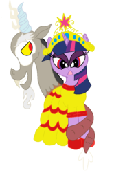 Size: 626x944 | Tagged: safe, artist:lorettafox, discord, twilight sparkle, g4, beauty and the beast, clothes, dress, female, male, parody, phantom of the opera, ship:discolight, shipping, straight