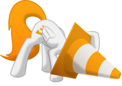 Size: 1104x779 | Tagged: safe, artist:parallaxmlp, oc, oc only, oc:vlc pone, pegasus, pony, icon, object on head, orange tail, pegasus oc, ponified, simple background, solo, tail, traffic cone, traffic cone on head, transparent background, vector, vlc, white coat