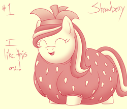 Size: 700x600 | Tagged: safe, oc, oc:strawberry shortcake, pony, ask strawberry shortcake, clothes, costume, fat, food, food costume, strawberry, strawberry costume