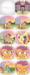 Size: 1400x3500 | Tagged: safe, artist:fillyscoots42, fluttershy, rainbow dash, scootaloo, pegasus, pony, ask crinkleloo, g4, ask, comic, crinkleloo, diaper, diaper fetish, diapered, female, filly, foal, incontinent, mare, non-baby in diaper, scootalove denied, tumblr