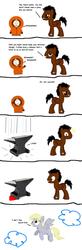 Size: 966x2935 | Tagged: safe, derpy hooves, oc, oc:bob, pegasus, pony, g4, anvil, death, disease not alicorn, female, flying, kenny dies again, kenny mccormick, mare, muffled words, oh my god they killed kenny