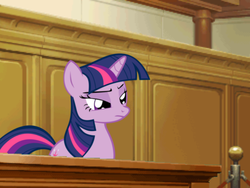 Size: 800x600 | Tagged: safe, twilight sparkle, pony, unicorn, g4, ace attorney, courtroom, female, solo, witness stand