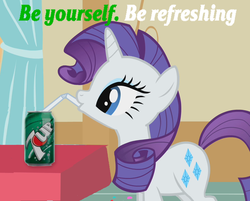 Size: 895x720 | Tagged: safe, artist:kuren247, rarity, pony, unicorn, g4, 7up, drink, drinking, female, product placement, solo, straw
