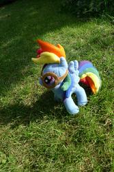 Size: 2520x3776 | Tagged: safe, artist:witchbehindthebush, rainbow dash, pegasus, pony, g4, goggles, grass, high res, irl, outdoors, photo, plushie, solo, spread wings, wings