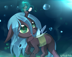 Size: 1280x1024 | Tagged: dead source, safe, artist:spookyle, queen chrysalis, butterfly, changeling, nymph, g4, cute, cutealis, female, heart, solo