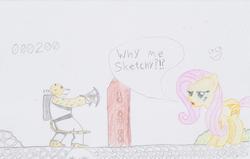 Size: 1506x960 | Tagged: safe, artist:nick3529, fluttershy, g4, crossover, why me?