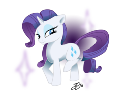Size: 1300x1000 | Tagged: dead source, safe, artist:probablyfakeblonde, rarity, pony, unicorn, g4, abstract background, female, lidded eyes, mare, raised hoof, signature, smiling, solo