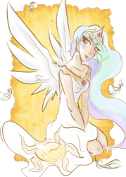 Size: 698x974 | Tagged: safe, artist:himram, princess celestia, human, g4, female, humanized, solo, winged humanization