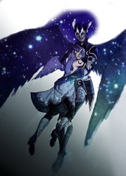 Size: 2410x3358 | Tagged: safe, artist:redblacktac, nightmare moon, princess luna, human, g4, high res, humanized, traditional art, winged humanization