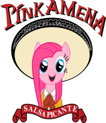 Size: 1999x2306 | Tagged: safe, artist:ahumeniy, pinkie pie, g4, hot sauce, logo, parody, pinkamena diane pie, salsa, sombrero, tapatio hot sauce