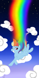 Size: 1280x2524 | Tagged: safe, artist:kudalyn, rainbow dash, pony, g4, falling, female, flying, rainbow, solo, trail