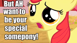 Size: 640x360 | Tagged: safe, apple bloom, g4, image macro, sad, special somepony