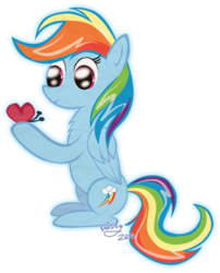 Size: 600x741 | Tagged: safe, artist:kristysk, rainbow dash, butterfly, pony, g4, chest fluff, female, simple background, sitting, solo, transparent background