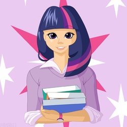 Size: 900x900 | Tagged: safe, artist:prettykitty, twilight sparkle, human, g4, book, humanized