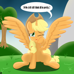 Size: 1600x1600 | Tagged: safe, artist:terra-aquis, applejack, alicorn, pony, g4, alicornified, applecorn, crying, crying on the outside, female, mare, race swap, solo