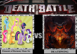 Size: 900x641 | Tagged: safe, applejack, fluttershy, pinkie pie, rainbow dash, rarity, twilight sparkle, g4, death battle, deathwing, elements of harmony, mane six, meta, warcraft