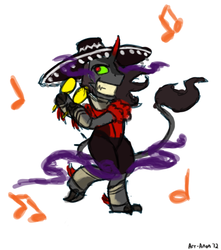 Size: 596x675 | Tagged: safe, artist:aa, king sombra, pony, umbrum, unicorn, g4, season 3, the crystal empire, bipedal, claws, clothes, cute, dancing, king sombrero, looking at you, male, maracas, music notes, musical instrument, simple background, smiling, solo, sombra eyes, sombradorable, sombrero, stallion, white background