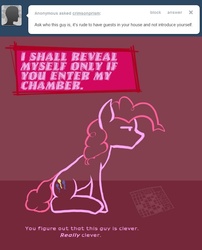 Size: 700x868 | Tagged: safe, pinkie pie, g4, all caps, crimson prism, english, full body, heart, lineart, nonogram, side view, sitting, text