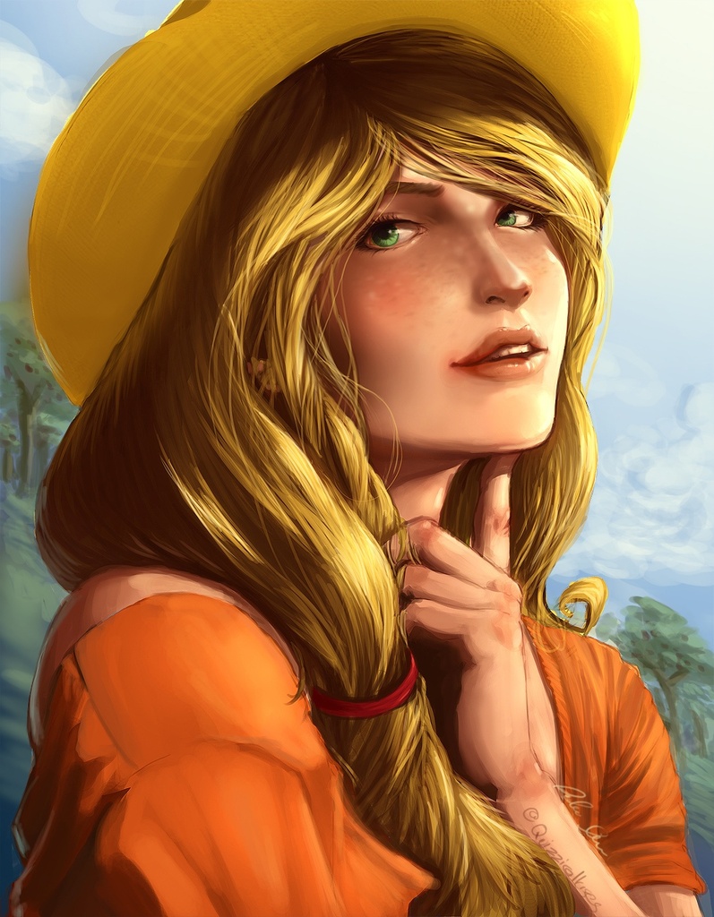 Safe Artist Quizzicalkisses Applejack Human Female Humanized Solo Derpibooru