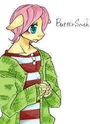 Size: 752x1040 | Tagged: safe, artist:ayuuu0908, fluttershy, anthro, g4, butterscotch, rule 63
