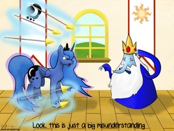 Size: 1024x768 | Tagged: safe, artist:sanora, princess luna, g4, adventure time, crossover, duo, ice king, magic, male