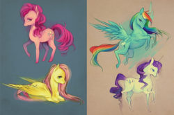 Size: 1018x676 | Tagged: safe, artist:faelicia, fluttershy, pinkie pie, rainbow dash, rarity, g4, no more ponies at source