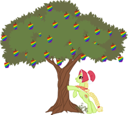 Size: 1330x1198 | Tagged: safe, artist:emeralddarkness, granny smith, earth pony, pony, g4, apple, female, simple background, solo, transparent background, tree, young granny smith, younger, zap apple, zap apple tree