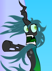 Size: 292x399 | Tagged: dead source, safe, artist:olightningx, queen chrysalis, changeling, changeling queen, g4, female, flash, scared, wide eyes