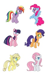 Size: 2691x4193 | Tagged: safe, artist:akikodestroyer, applejack, fluttershy, pinkie pie, rainbow dash, rarity, twilight sparkle, g4, alternate hairstyle, mane swap