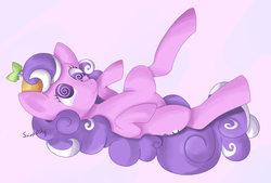 Size: 1700x1152 | Tagged: safe, artist:falidy, artist:saintslily, screwball, earth pony, pony, g4, bellyrubs, cloud, female, solo