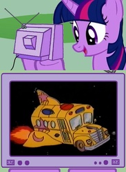 Size: 563x771 | Tagged: safe, twilight sparkle, pony, g4, bus, exploitable meme, magic school bus, meme, school bus, tv meme