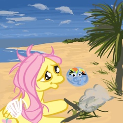 Size: 1800x1800 | Tagged: safe, artist:chiapetofdoom, fluttershy, rainbow dash, g4, bandage, castaway