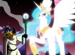 Size: 1024x752 | Tagged: safe, artist:mdsk-rb, princess celestia, g4, crossover, daffy duck, daffy duck the wizard, looney tunes, merrie melodies, the looney tunes show