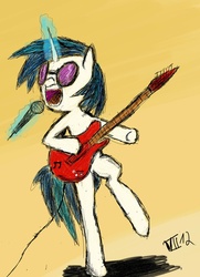 Size: 900x1245 | Tagged: safe, artist:thatseven, dj pon-3, vinyl scratch, g4, guitar