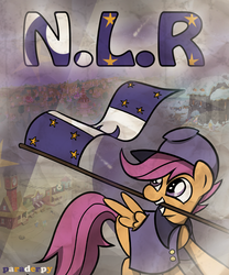 Size: 900x1080 | Tagged: dead source, safe, artist:slitherpon, scootaloo, g4, flag, new lunar republic