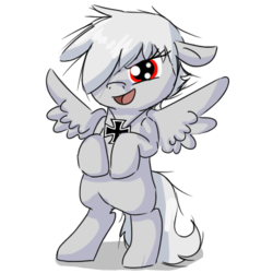 Size: 400x400 | Tagged: safe, artist:ask-pony-gerita, pegasus, pony, bipedal, female, filly, hetalia, jewelry, necklace, open mouth, ponified, prussia, simple background, solo, transparent background